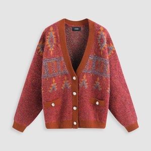 Cider Geometric V-neck Button Up Oversized Cardigan Size M NWT